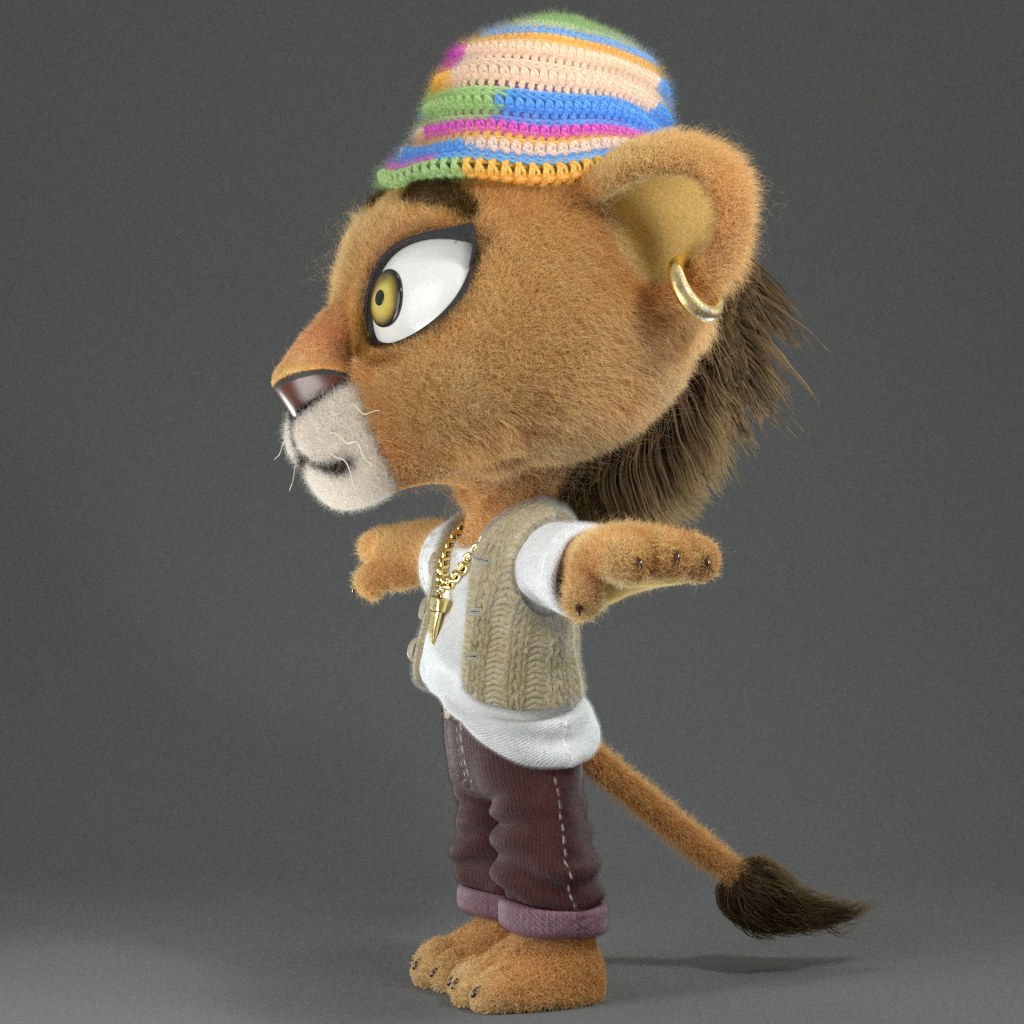 Look development render of the lion wearing the hat