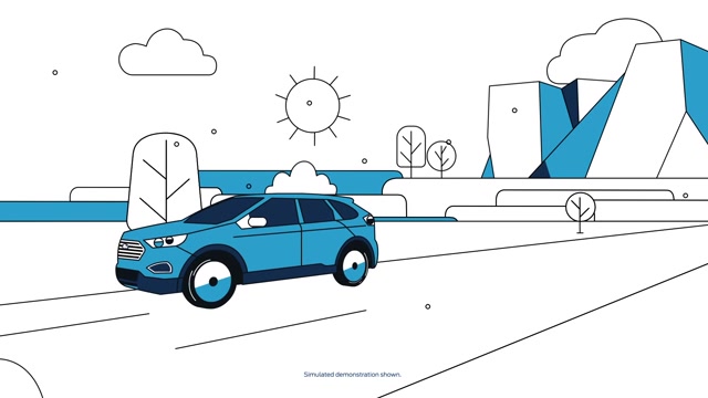 An illustrated blue SUV on the road in FordPass TimeMachine by LOBO
