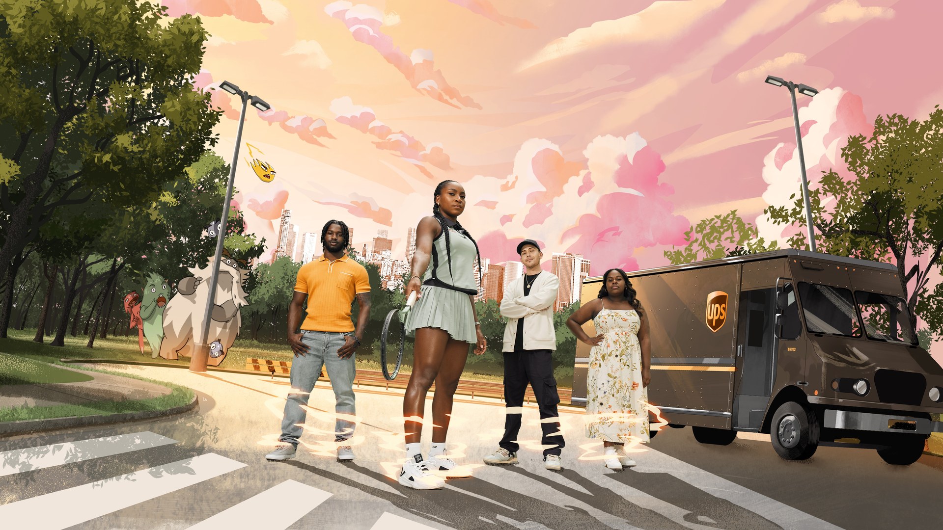 A painted street crossing scene