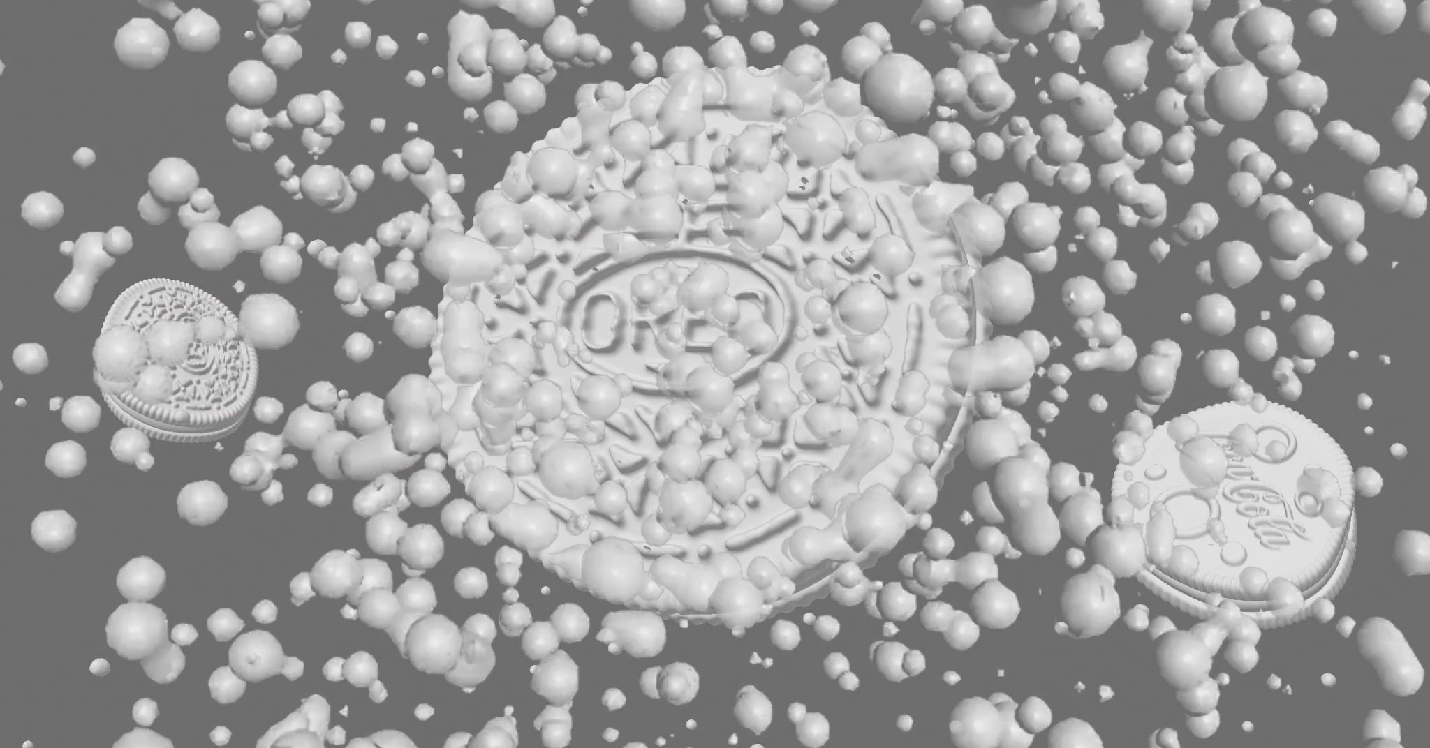 The fizz simulation in grey clay, before texture and light