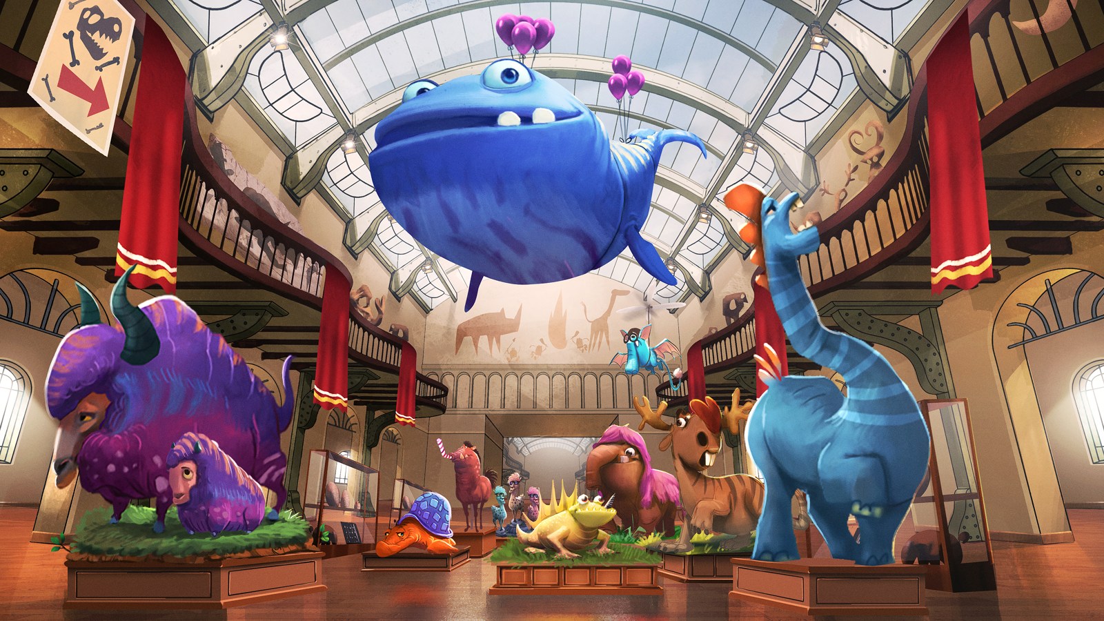 Concept painting of all the invented animals in the museum
