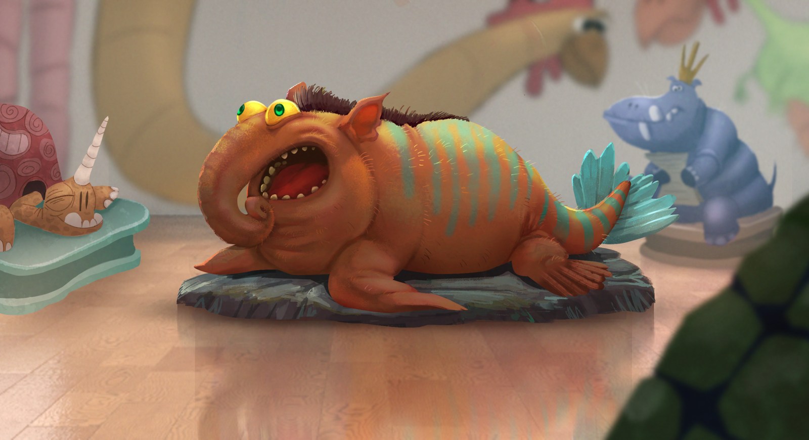 Concept art of an invented pig-seal creature