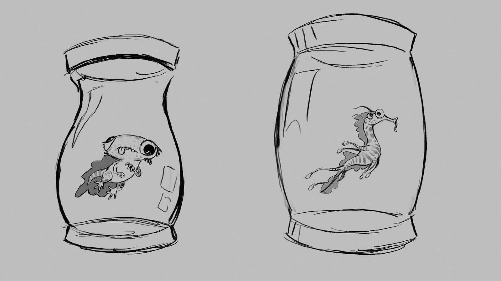 Second pencil sketch sheet of creature designs