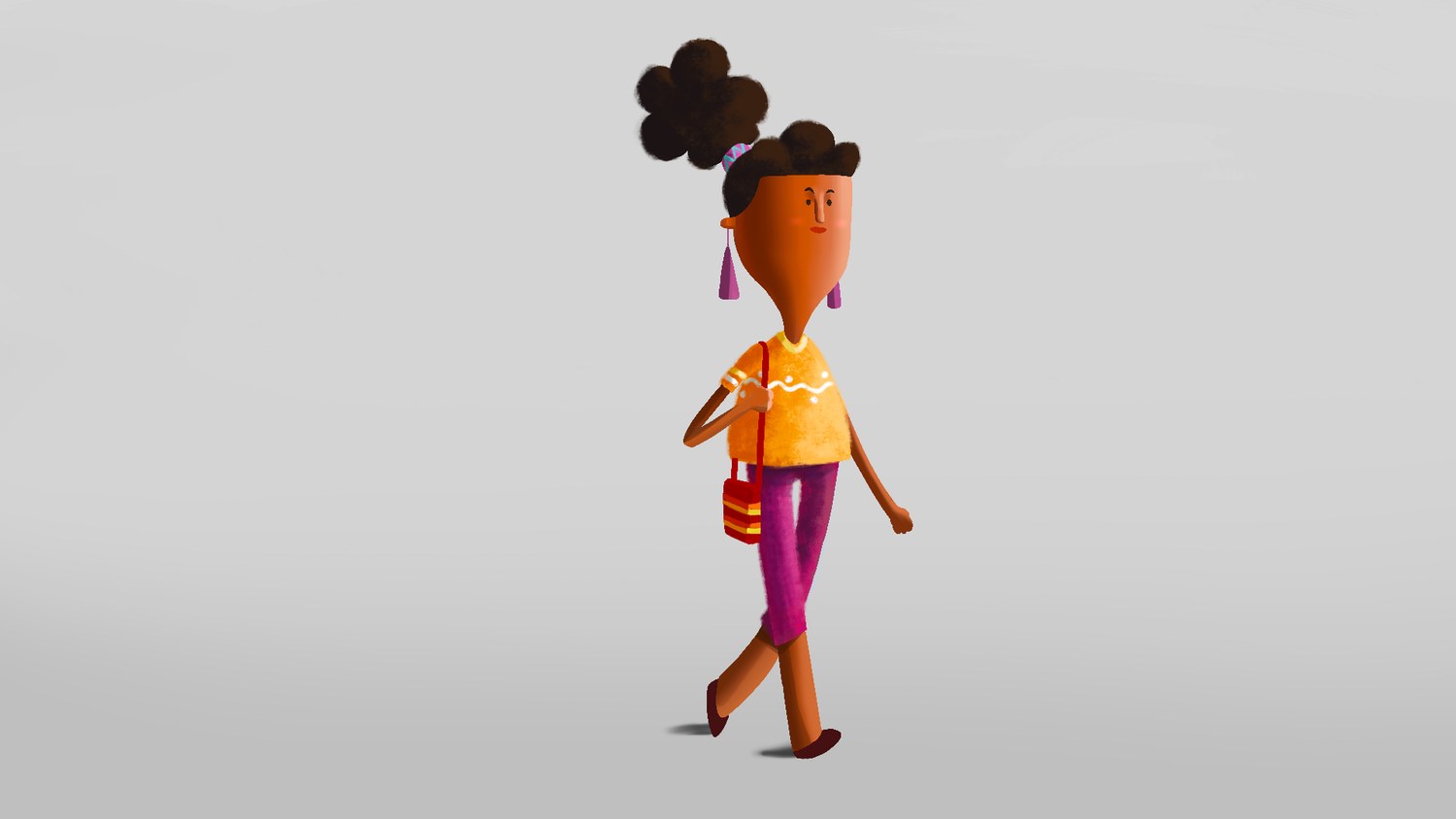 A finished character painting of a woman walking
