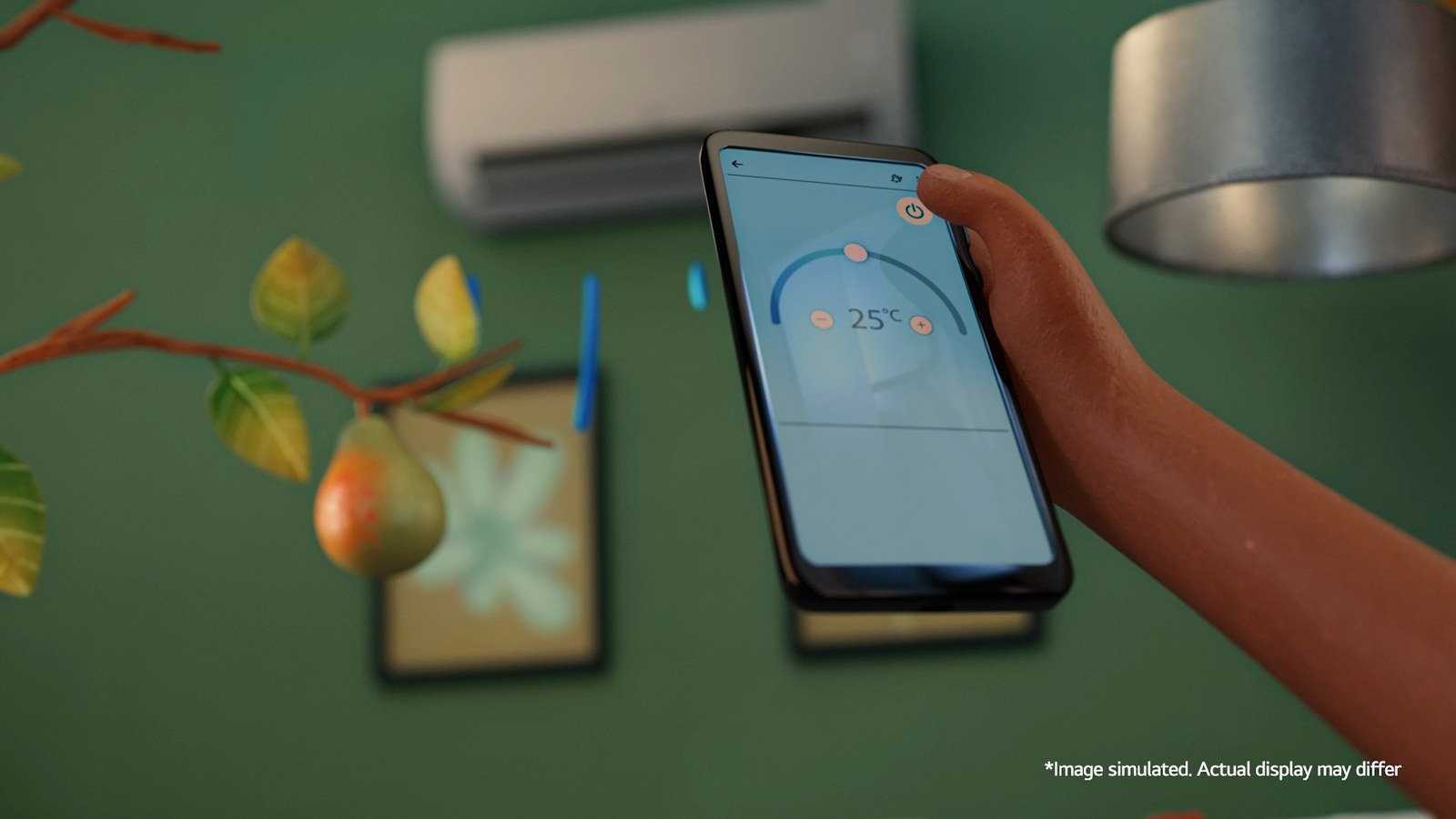 The Hand using a phone showing the LG app beside an air conditioner