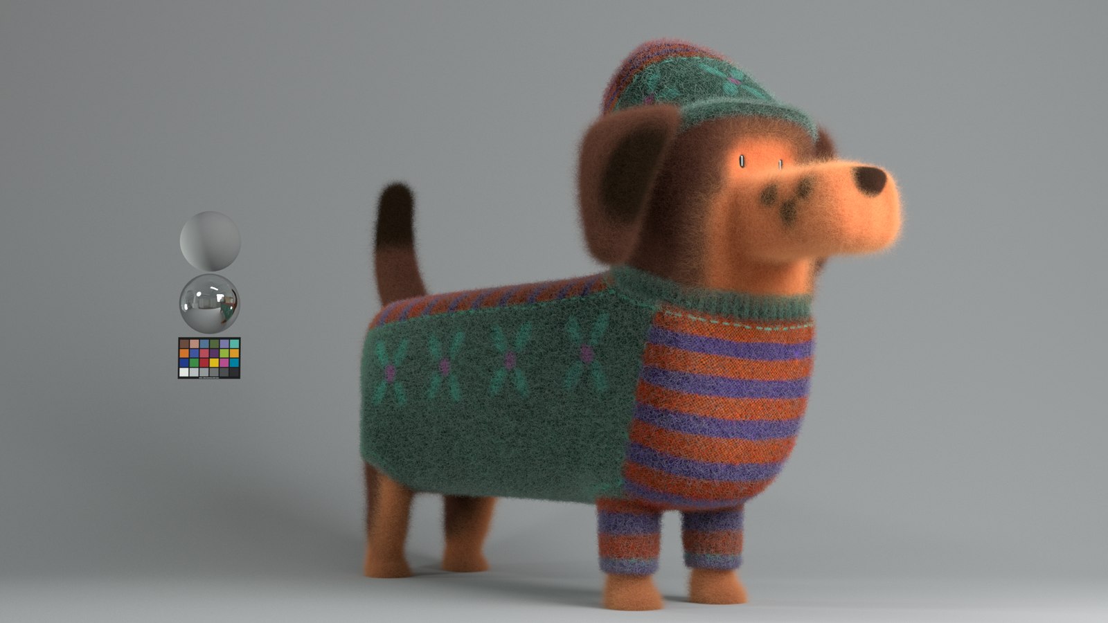 Look development render of the dachshund character