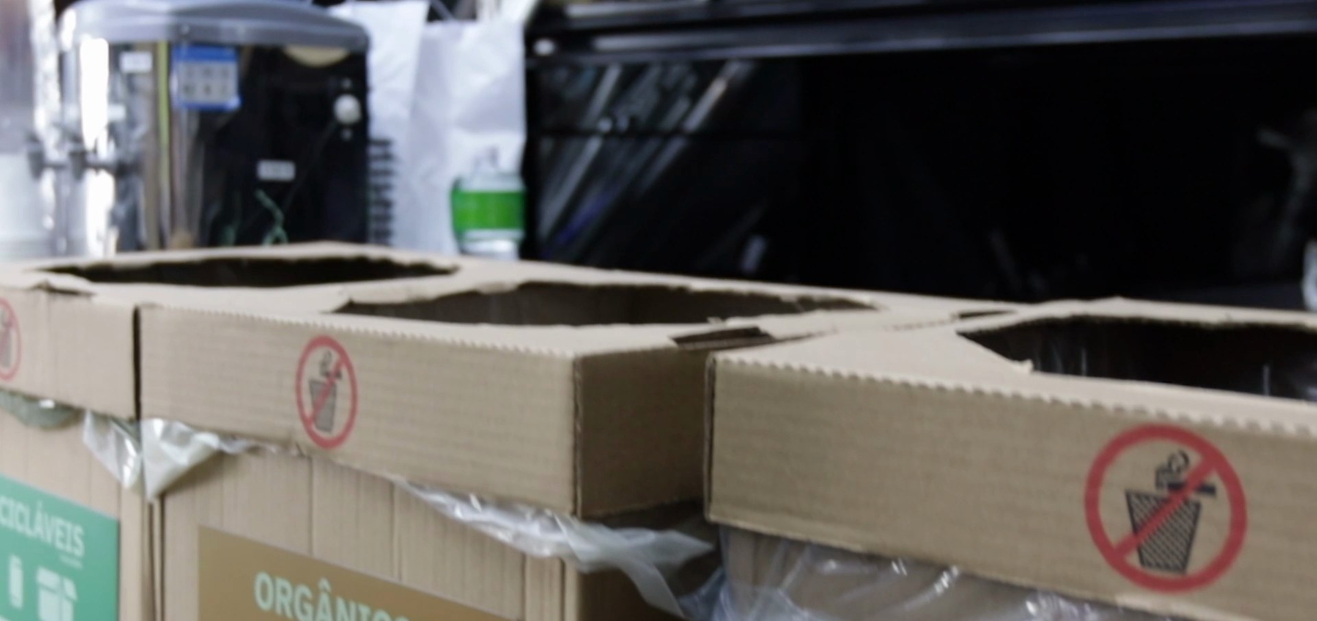 Labelled waste separation boxes for organics on the production floor
