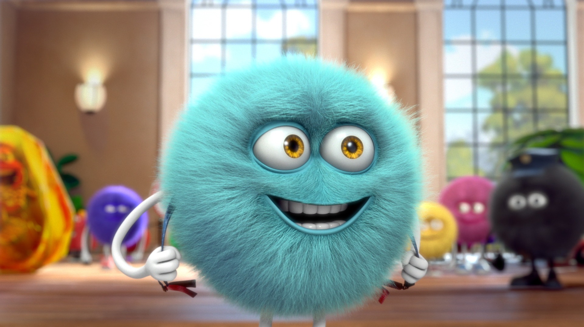 A close render test of a blue furry creature