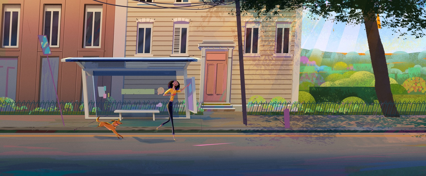 Painted frame of the bus stop scene