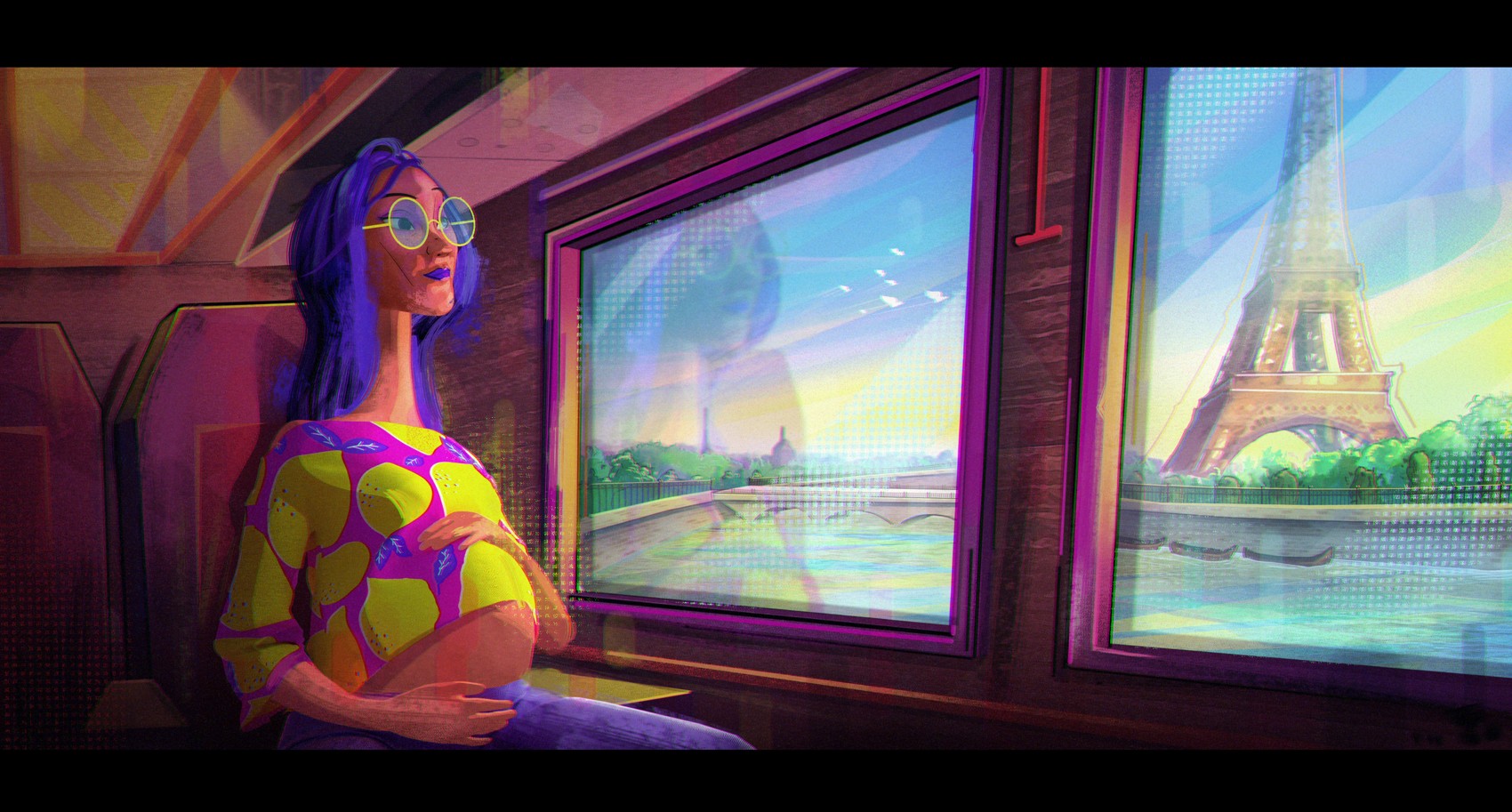 Painted frame of the train scene