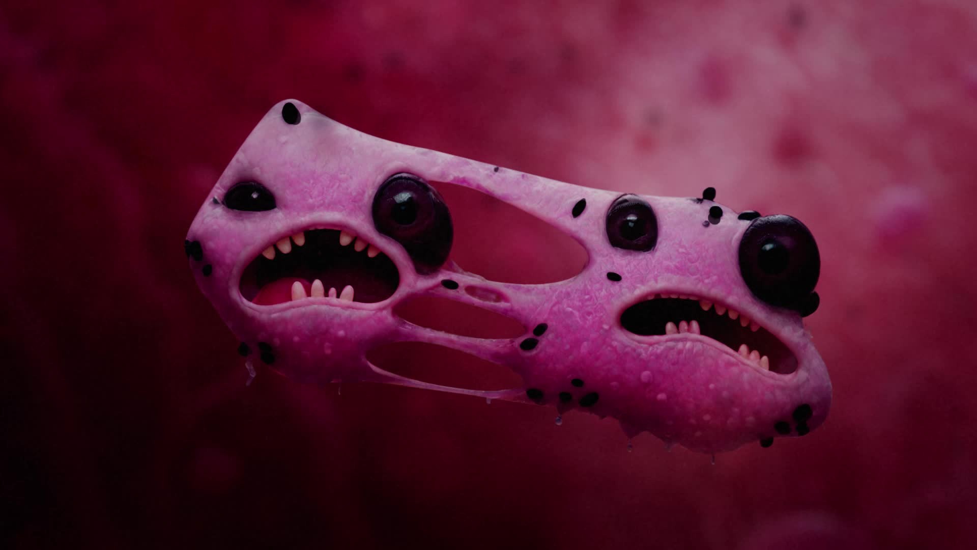 A pink creature adrift in a deep red sea, from You’re My Sunshine for Mollie’s Fund by LOBO