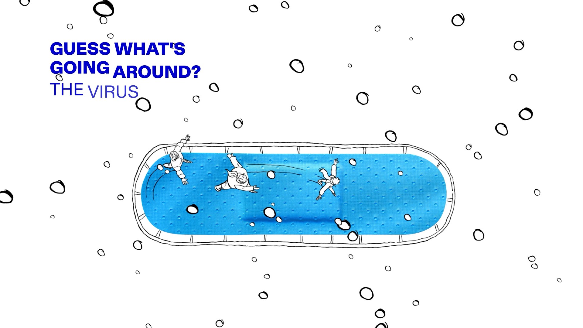 A line drawing where a blue plaster becomes a swimming pool