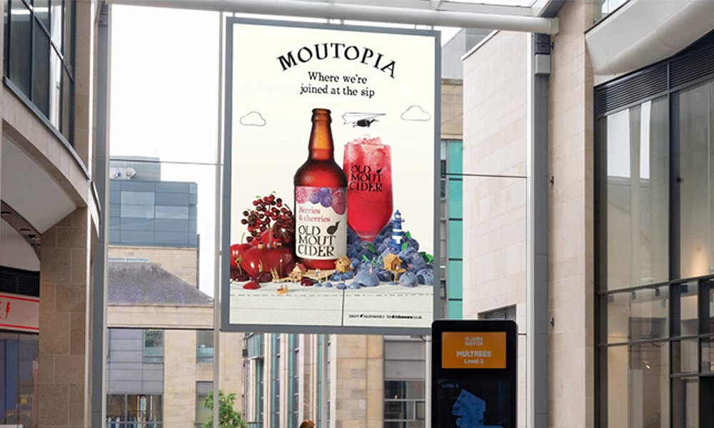 Digital six-sheet screen running the Moutopia Berries and Cherries poster in a shopping centre