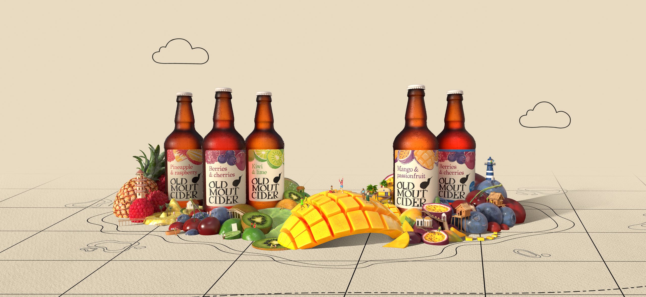 Special build billboard, a bridge of cut mango cubes linking the flavour islands