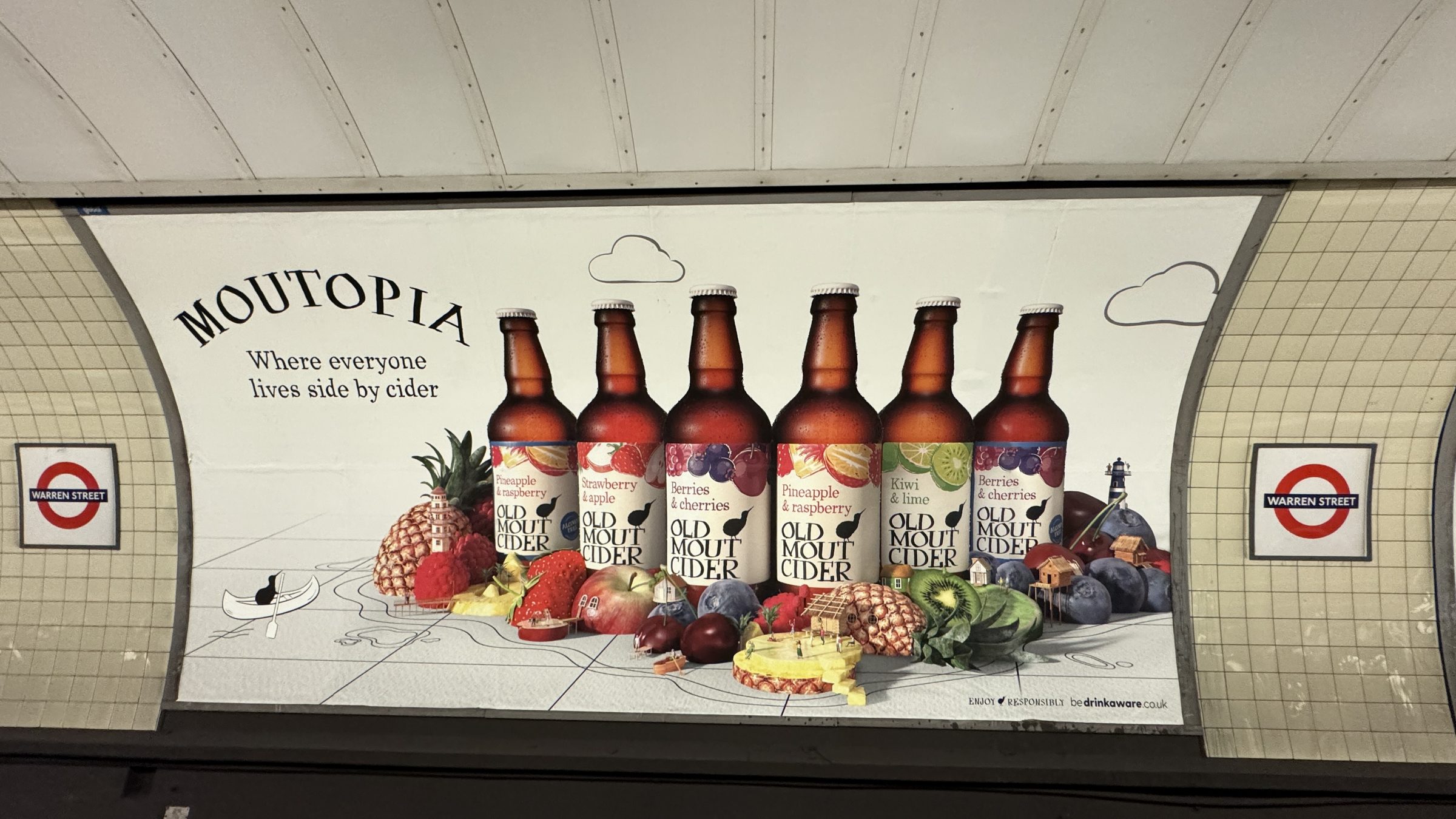 The Moutopia range board installed across the track at Warren Street Underground station