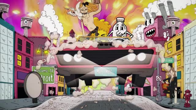 Boy Howdy and a Detroit street, hand-drawn for CREEM is Risen