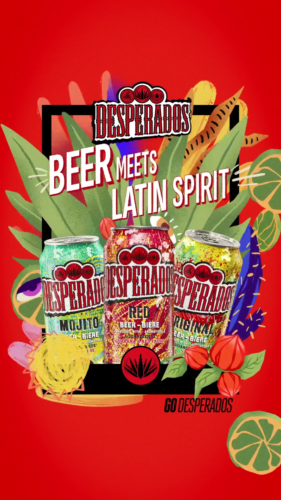 Beer Meets Latin Spirit, David Milan’s framed Desperados can composition in red, by LOBO