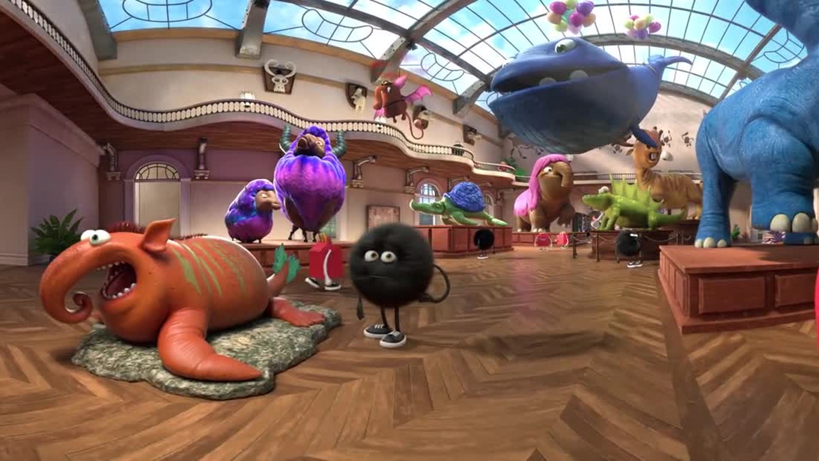 The great hall of the Grumpf Museum, full of invented animals