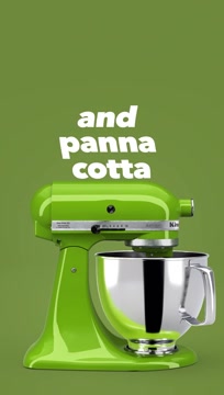A matcha green KitchenAid stand mixer turning on a green field, vertical CGI by LOBO