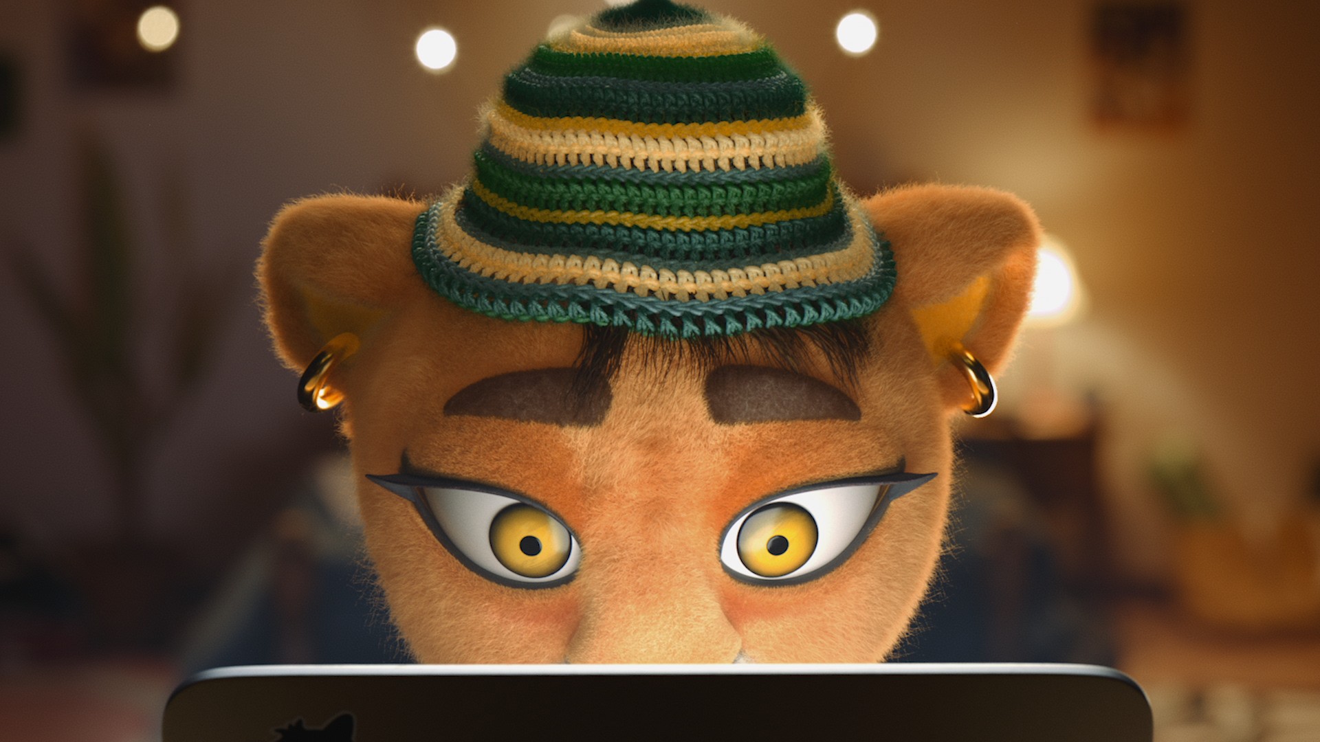 The Future Lions cub behind a laptop, CG character by LOBO