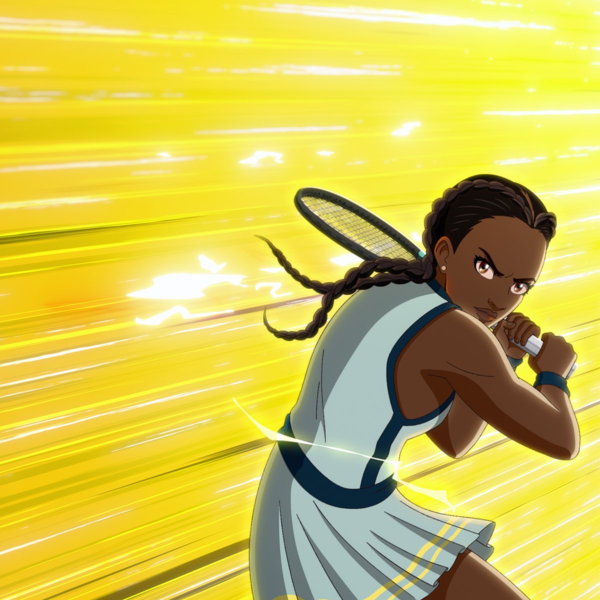 Coco Gauff mid-swing in anime style for UPS, by LOBO